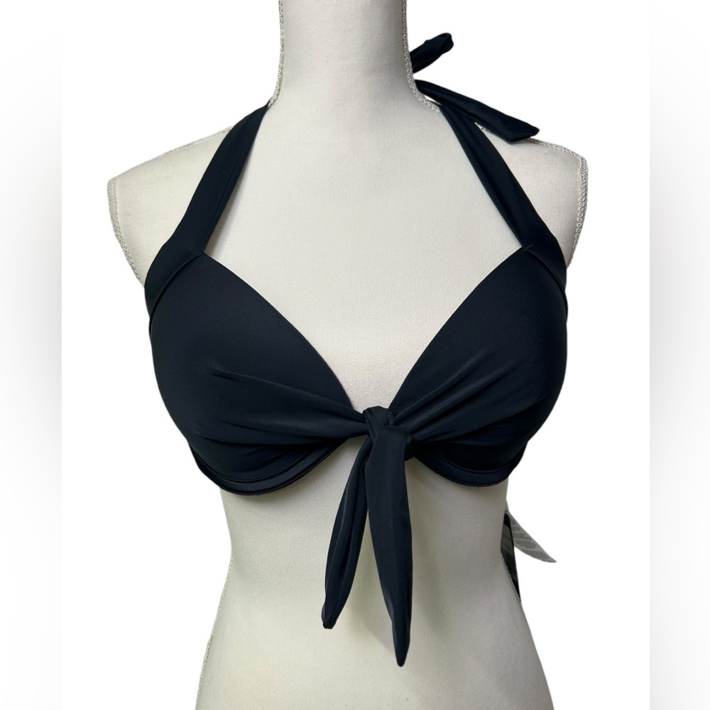 RELLECIGA womens halter padded underwire retro style black bikini swim top NWT